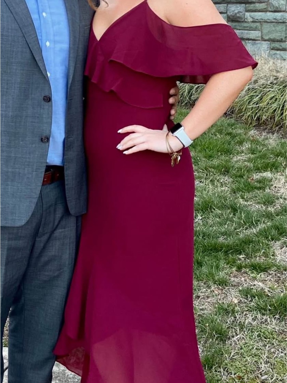 Lulu’s Off-Shoulder Burgundy High-Low Ruffle Dress - Picture 4 of 4